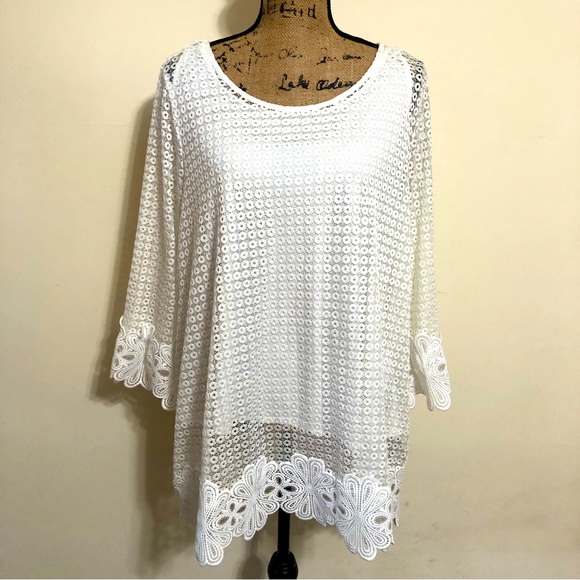 Alfani Tops - EUC! Alfani White Lace Top Size 2X